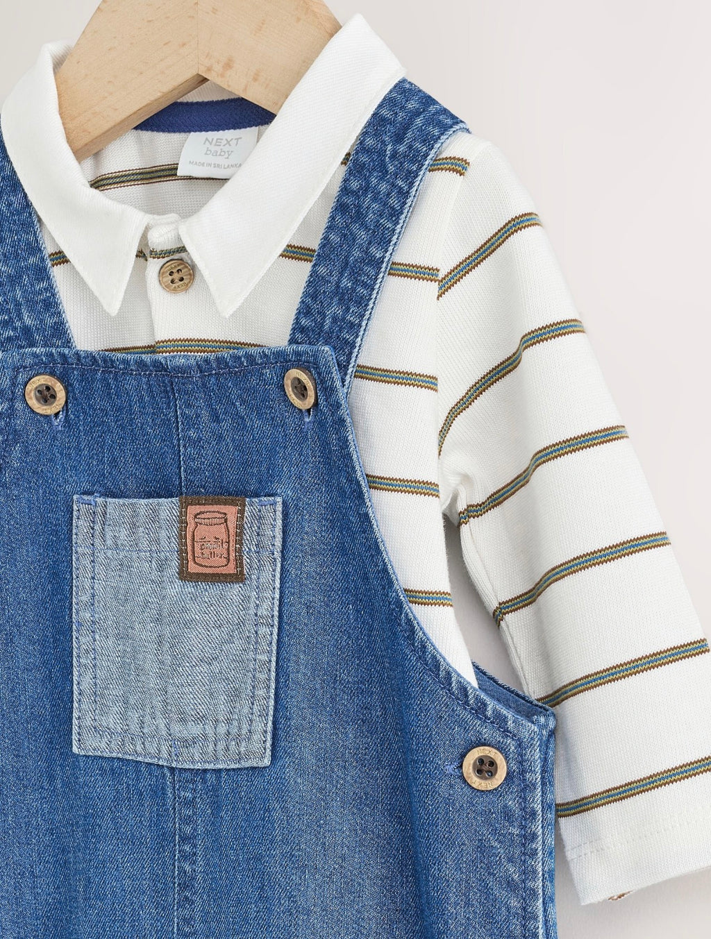 Blue Denim Baby Dungarees and Polo Bodysuit Set