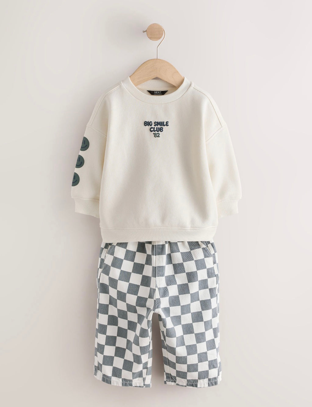 White and Green Long Sleeve Top and Trousers Set