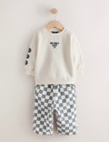 White and Green Long Sleeve Top and Trousers Set