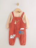 Rust Brown Farmyard Cord Dungarees and Bodysuit Baby Set