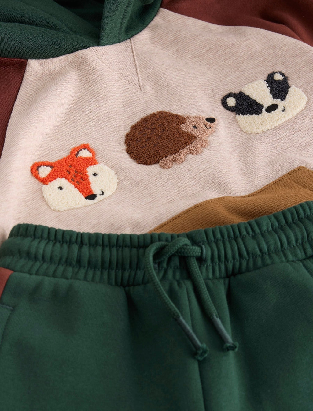 Burgundy/Ecru/Green Colour Block Hoodie and Joggers Set
