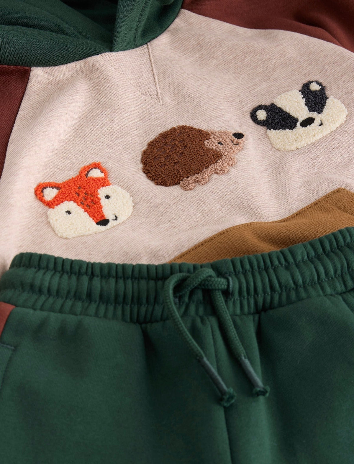 Burgundy/Ecru/Green Colour Block Hoodie and Joggers Set