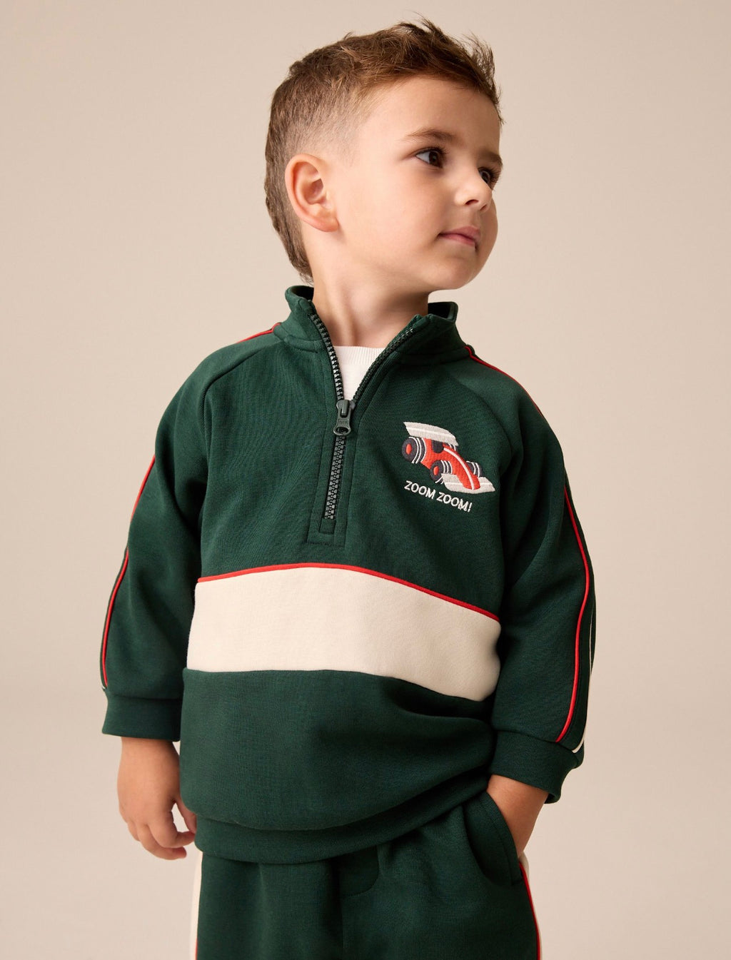 Green/White Half Zip Top and Joggers Set