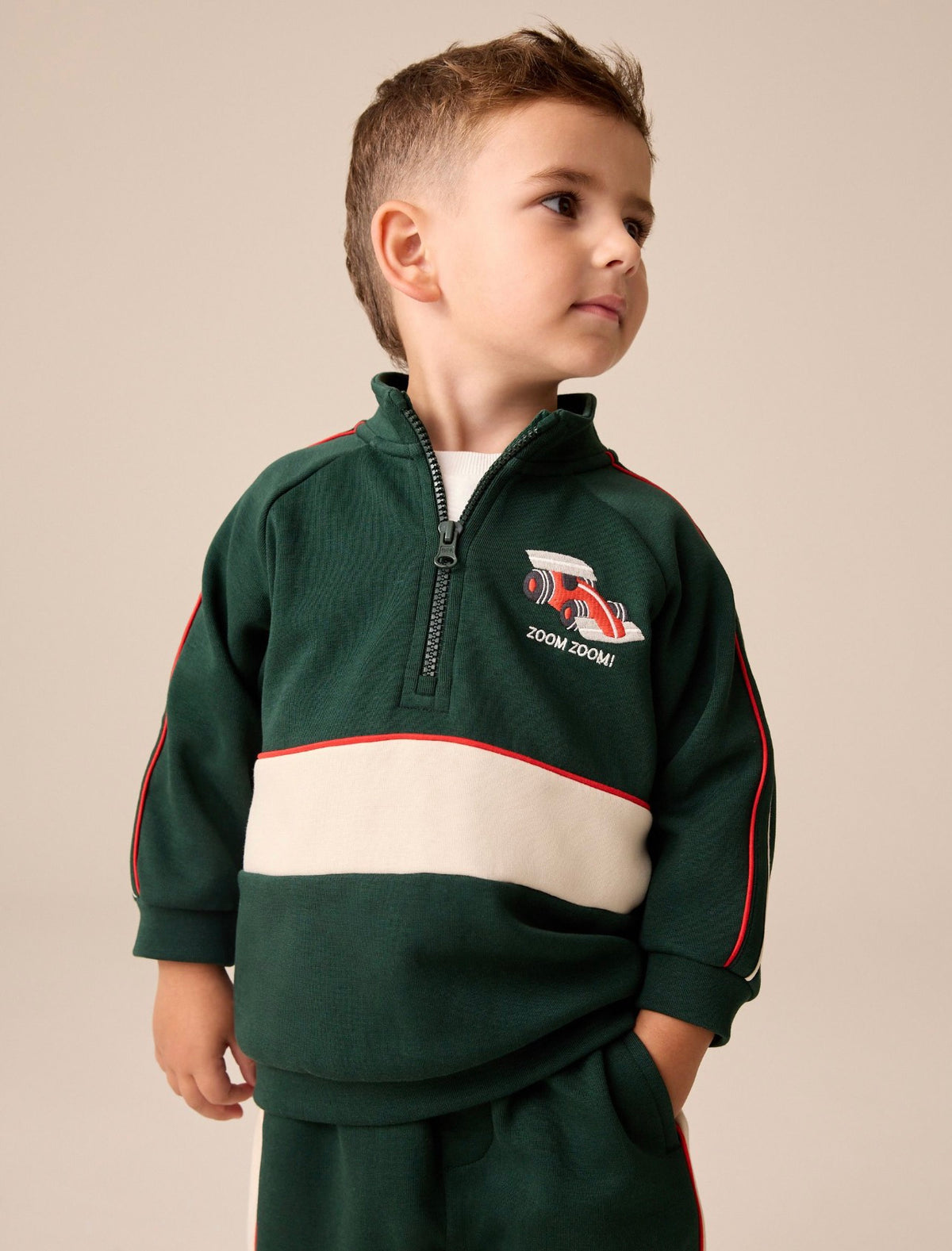 Green/White Half Zip Top and Joggers Set