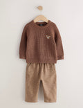 Brown Knitted Jumper and Wide Leg Trousers Set