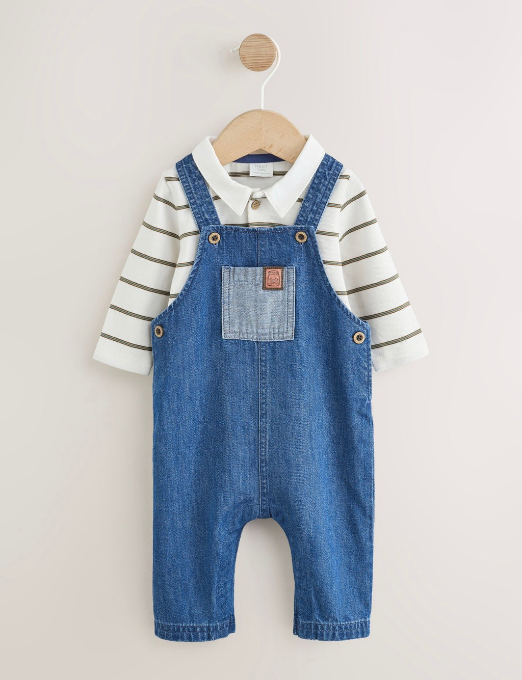Blue Denim Baby Dungarees and Polo Bodysuit Set