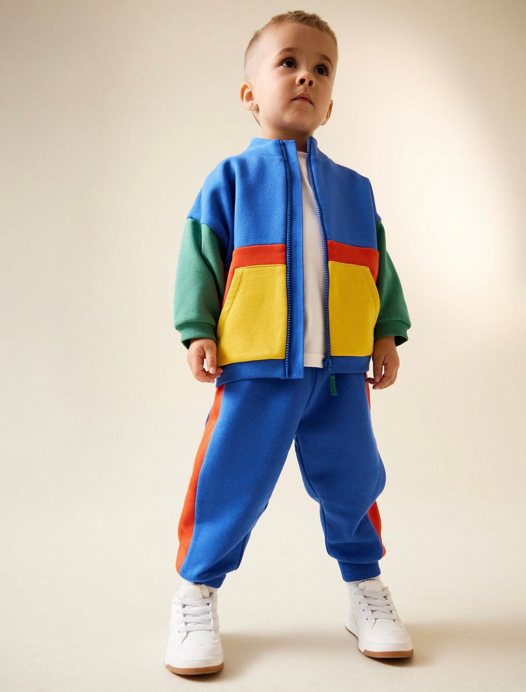 Green/Blue Colour Block Full Zip Sweat and Joggers Set