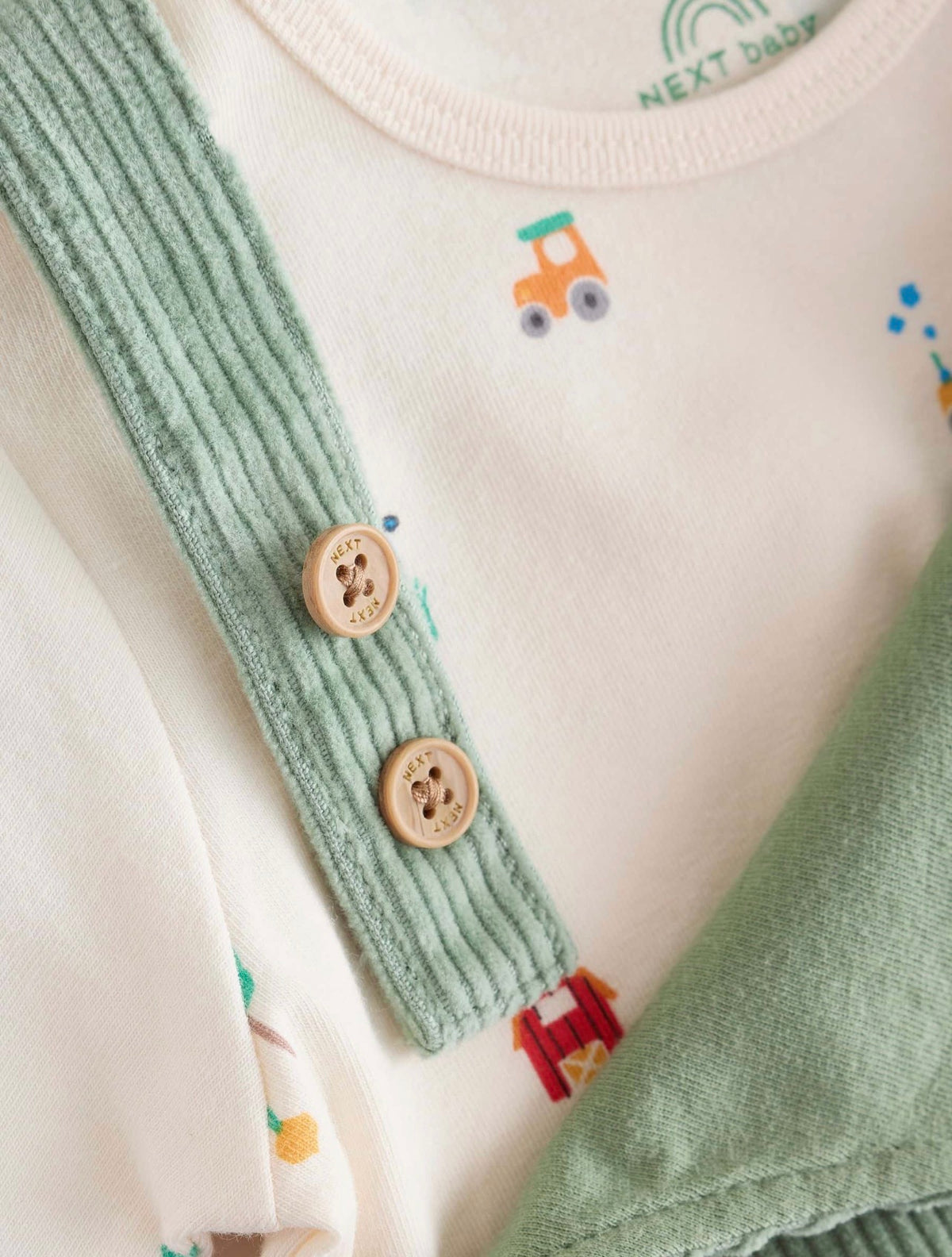 Green Farm Cord Dungarees and Bodysuit Baby Set