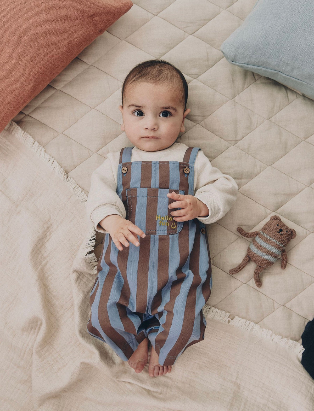 Blue/Brown Stripe Baby Twill
Dungarees and Bodysuit Set