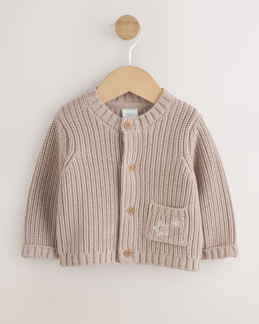 Neutral Hello World Knitted Embroidered Baby Cardigan