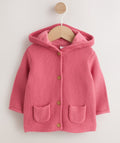 Raspberry Pink Hooded Knitted Baby Cardigan