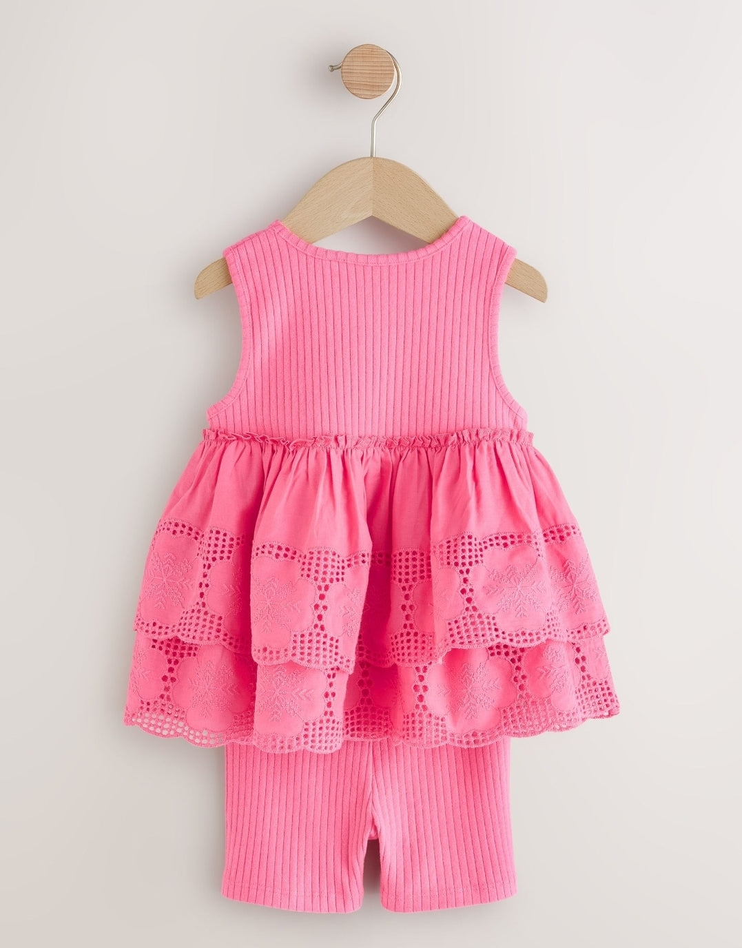 Pink Broderie Peplum Vest and Cycle Shorts Set