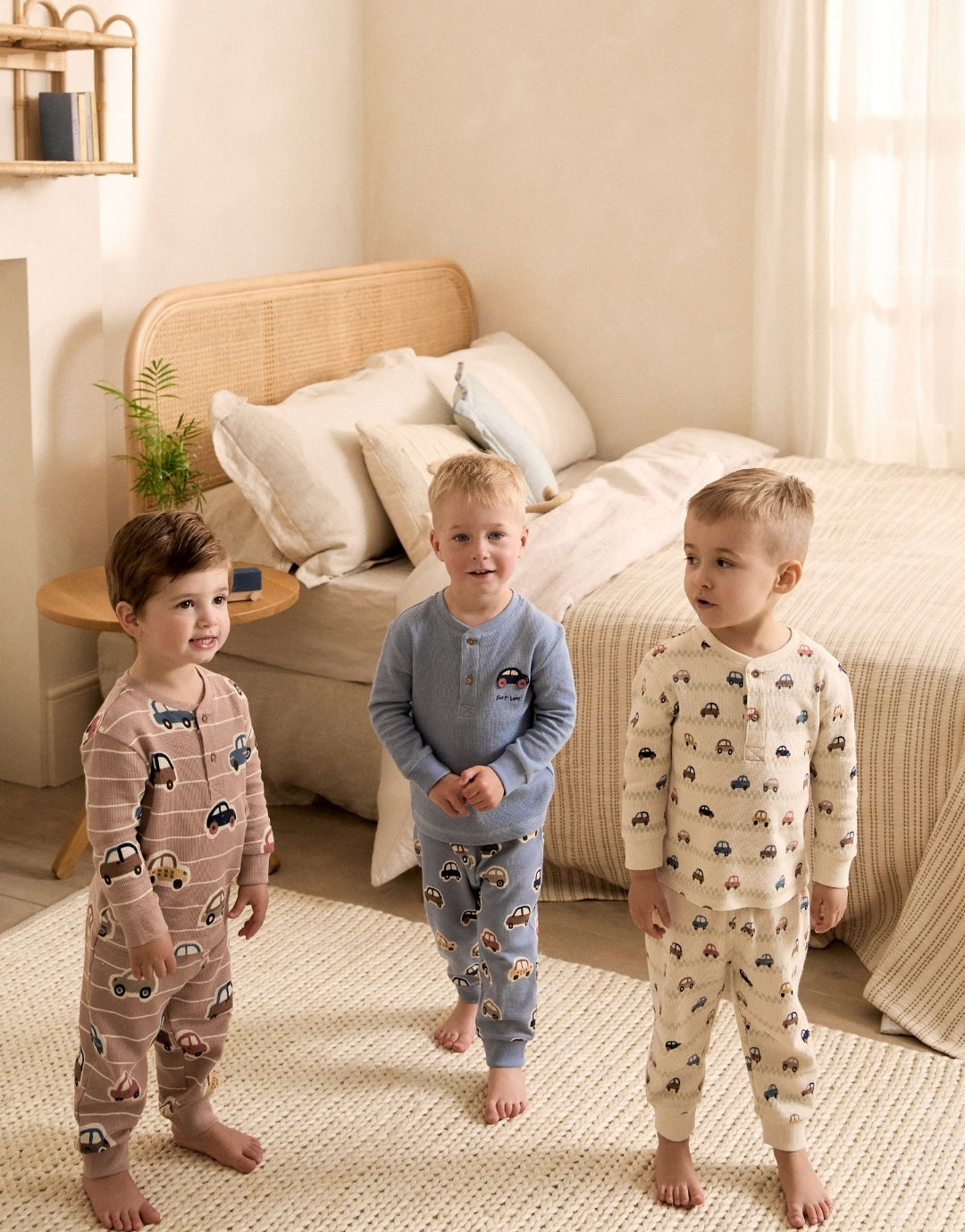 Ecru/Blue Relaxed Button NeckPyjamas Set 3 Pack