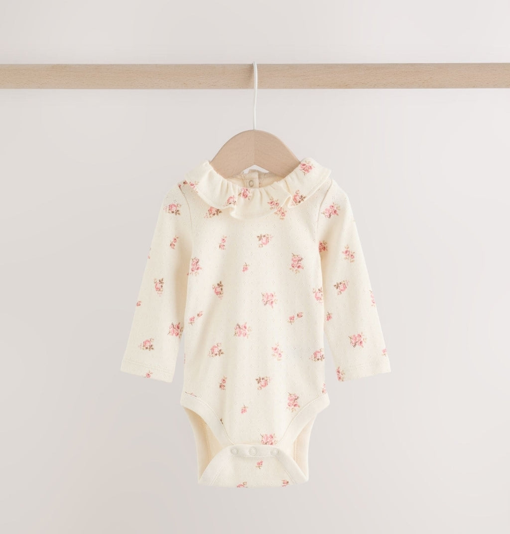 White Floral Bodysuit, Legging with Pink Knitted Cardigan Baby