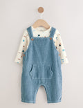 Mid Blue Cord Dungarees and Bodysuit Set