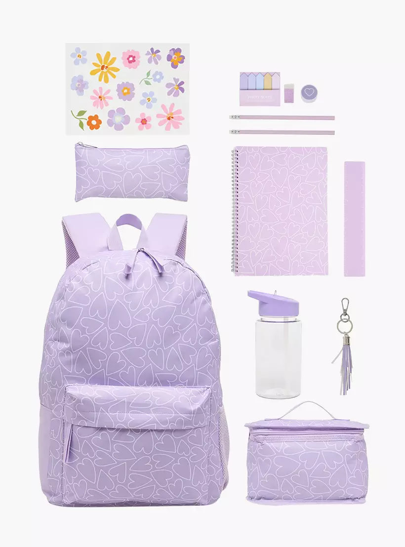 Heart Print 12-Piece School Backpack Set