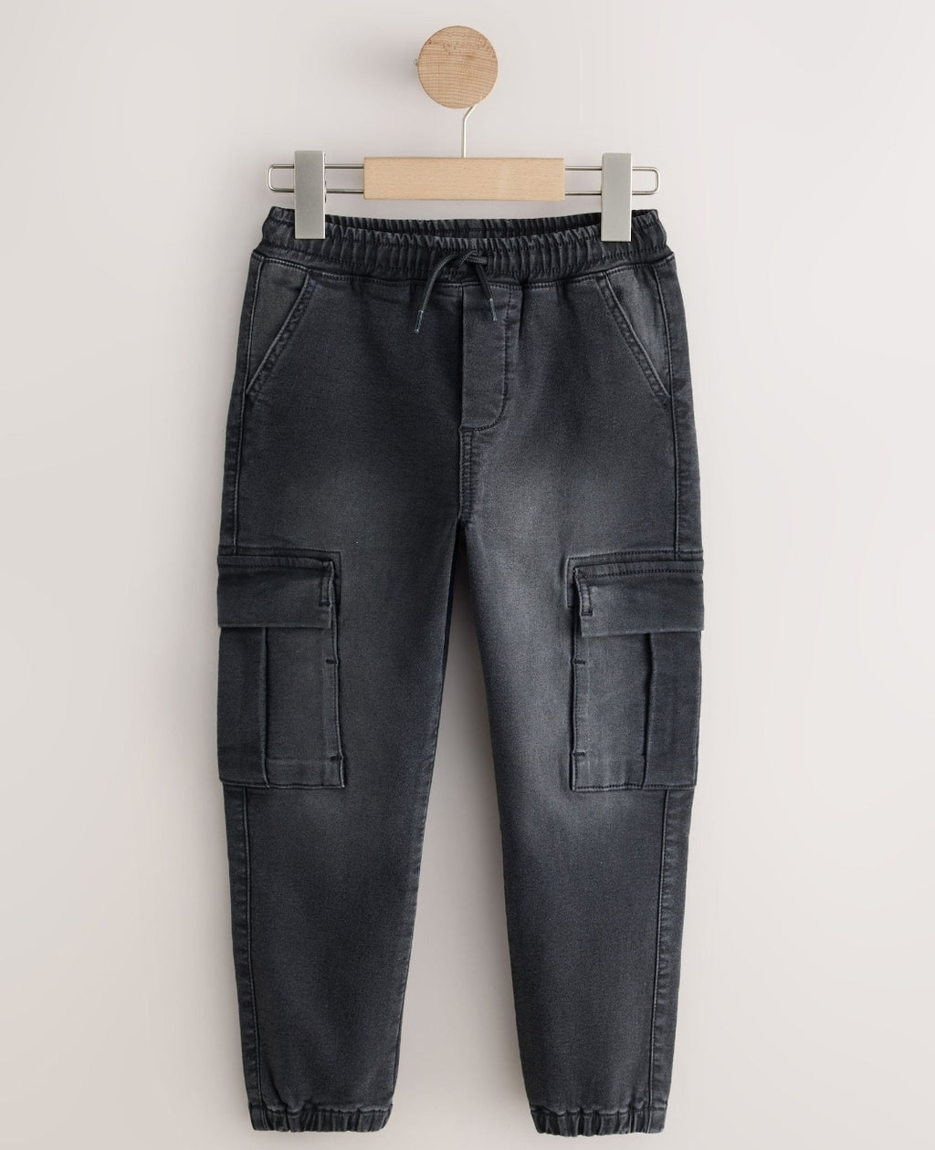 Black Loose Fit Elasticated Waist Denim Cargos Jeans