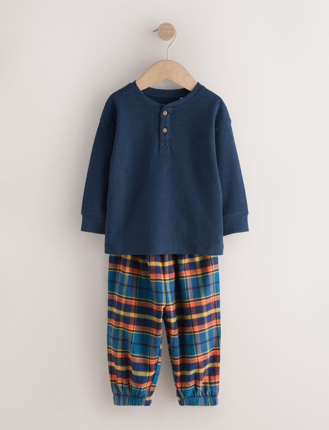 Navy/Ochre/Teal Check Woven Bottom Pyjamas 3 Pack