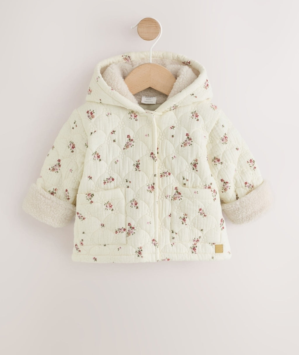 Ecru Floral Crinkle Popper Through Baby Jacket