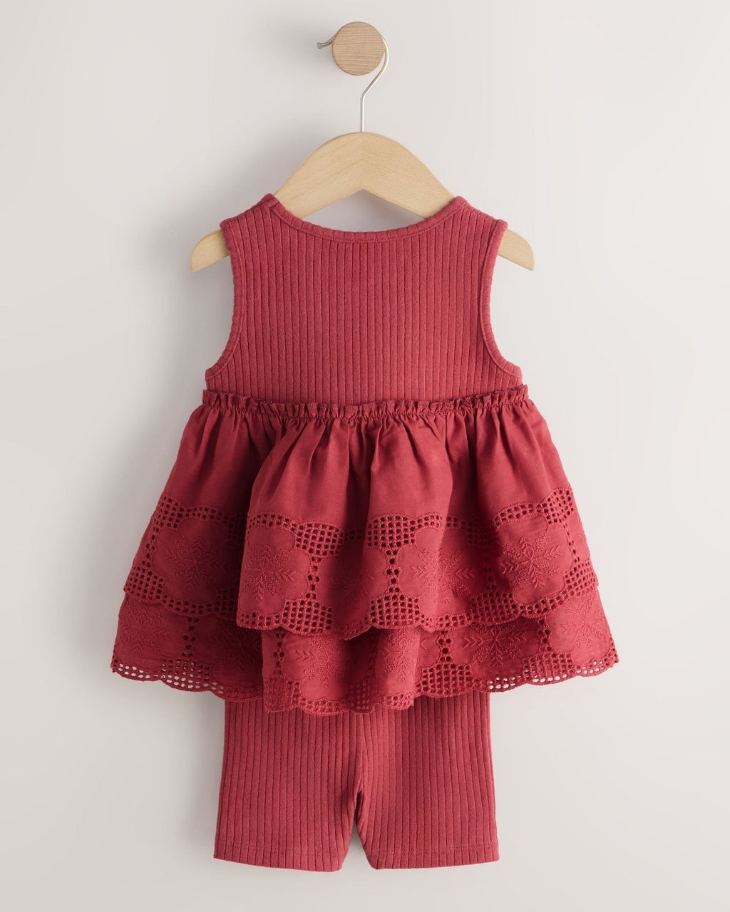 Chocolate Brown Broderie Peplum
Vest and Cycle Shorts Set