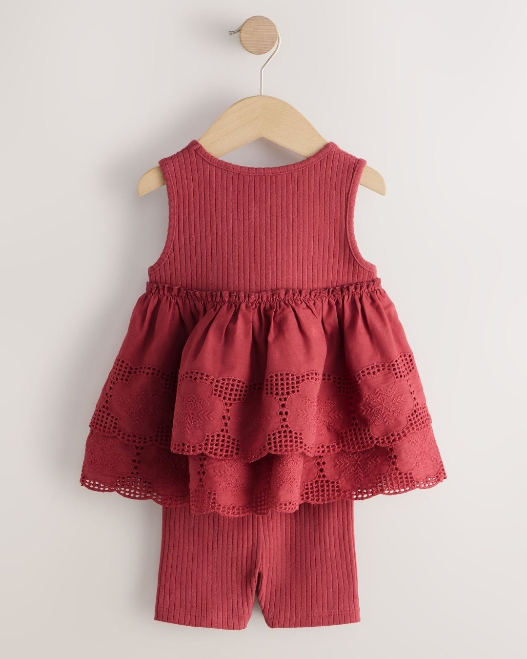 Chocolate Brown Broderie Peplum
Vest and Cycle Shorts Set