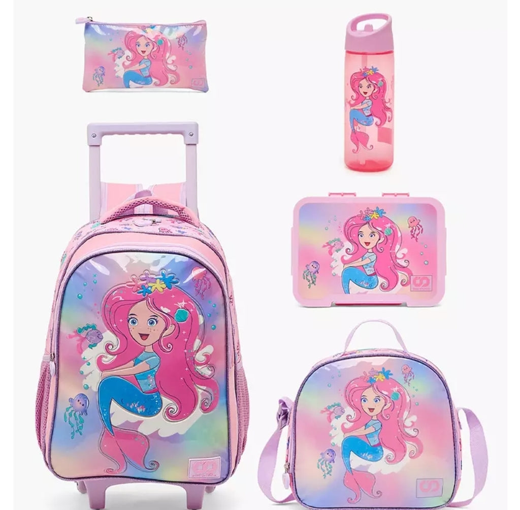 Mermaid 5-Piece School Trolley Bag Set 16 inches