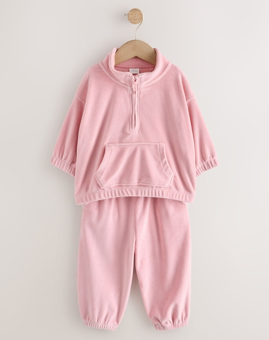 Pale Pink Fleece Half Zip Top and Barrel Trousers Set