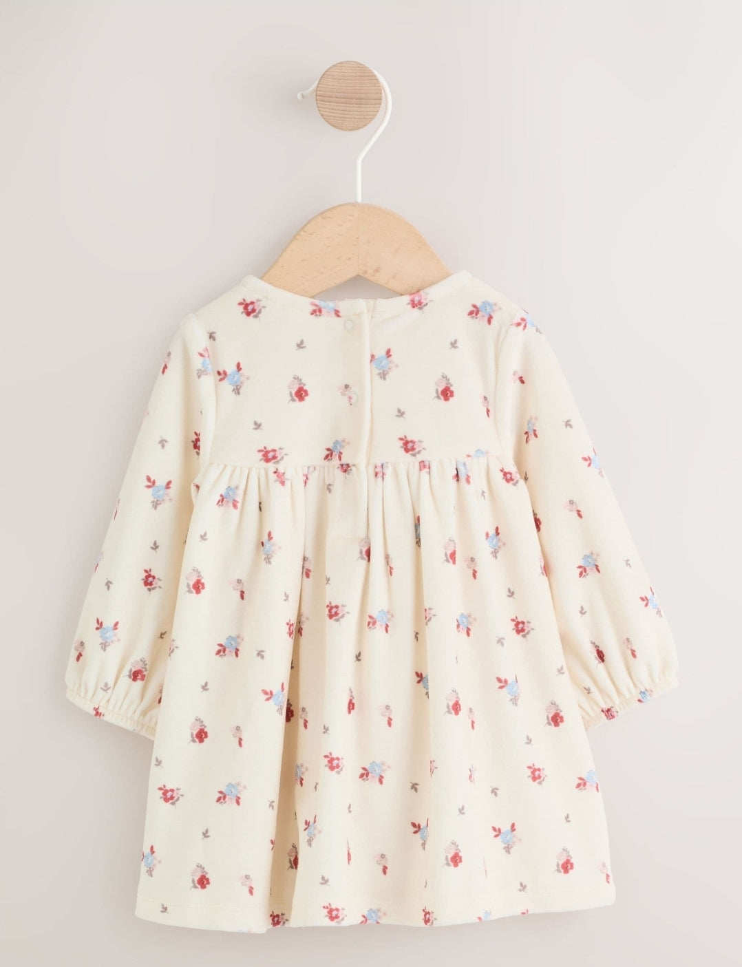 Cream Ditsy Baby Long Sleeve Velour Dress and Tights Set 2