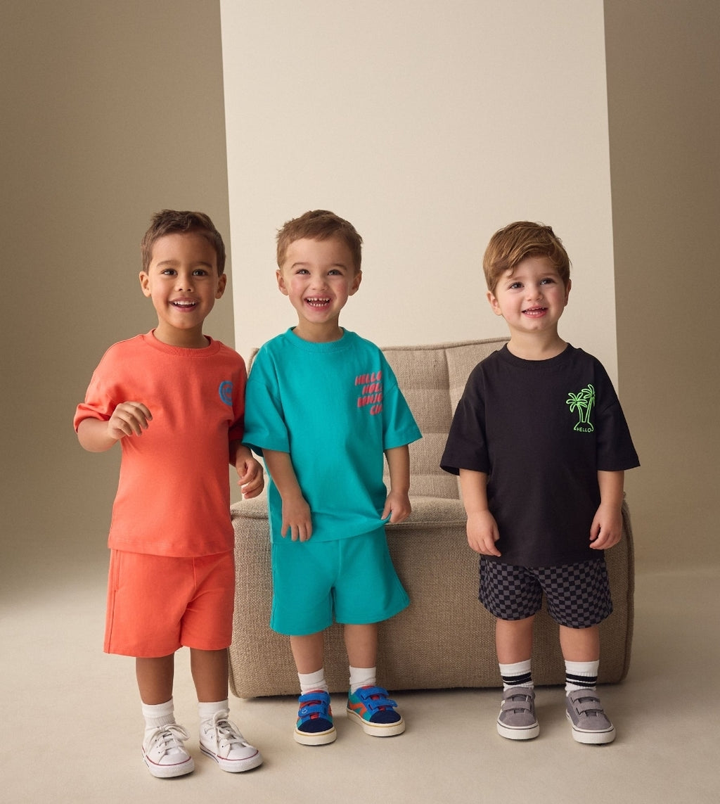 Coral/Aqua/Black Slogan Short Sleeve T-Shirt and Shorts Set 3