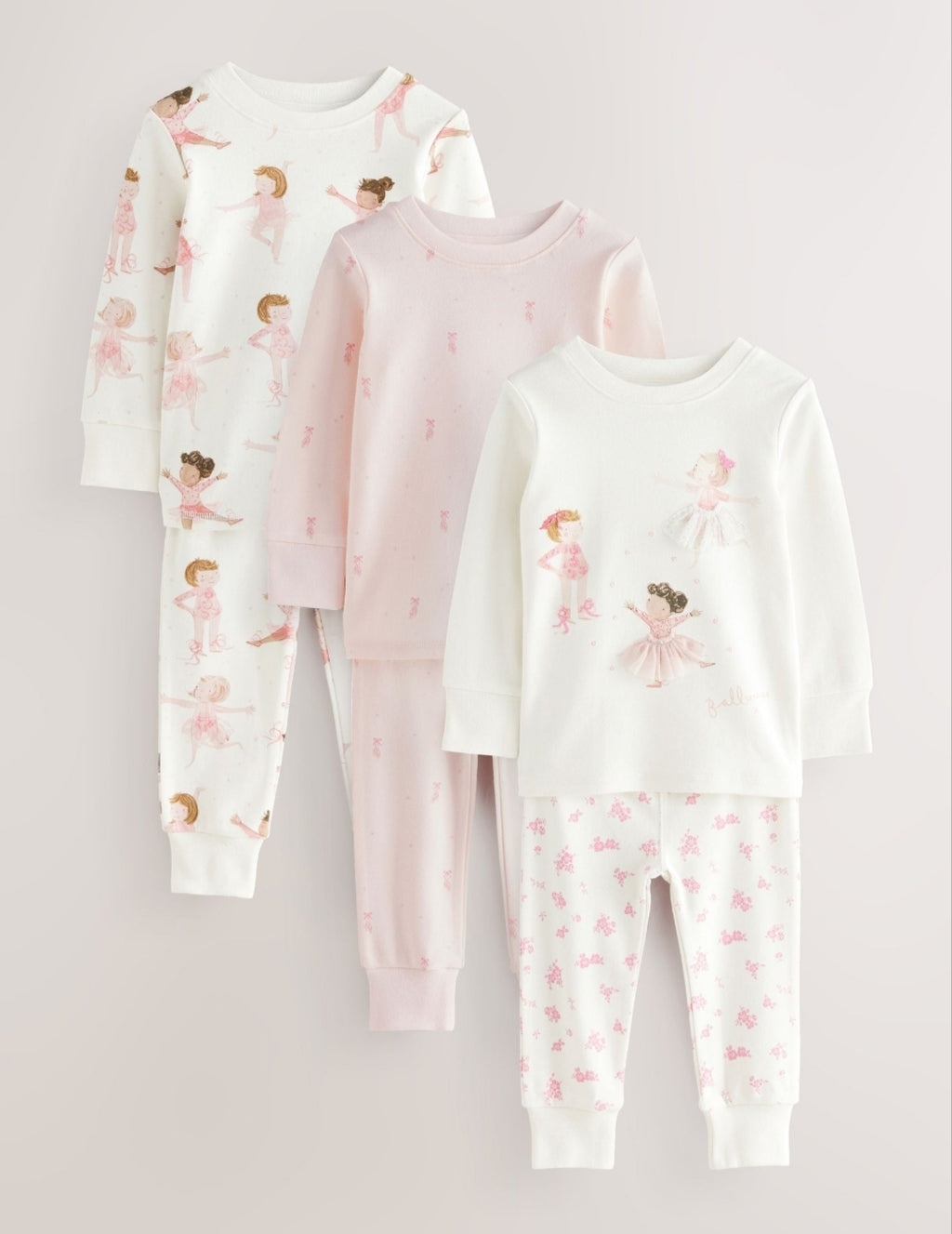 Pink/Cream Ballerina Snuggle Pyjamas 3 Pack