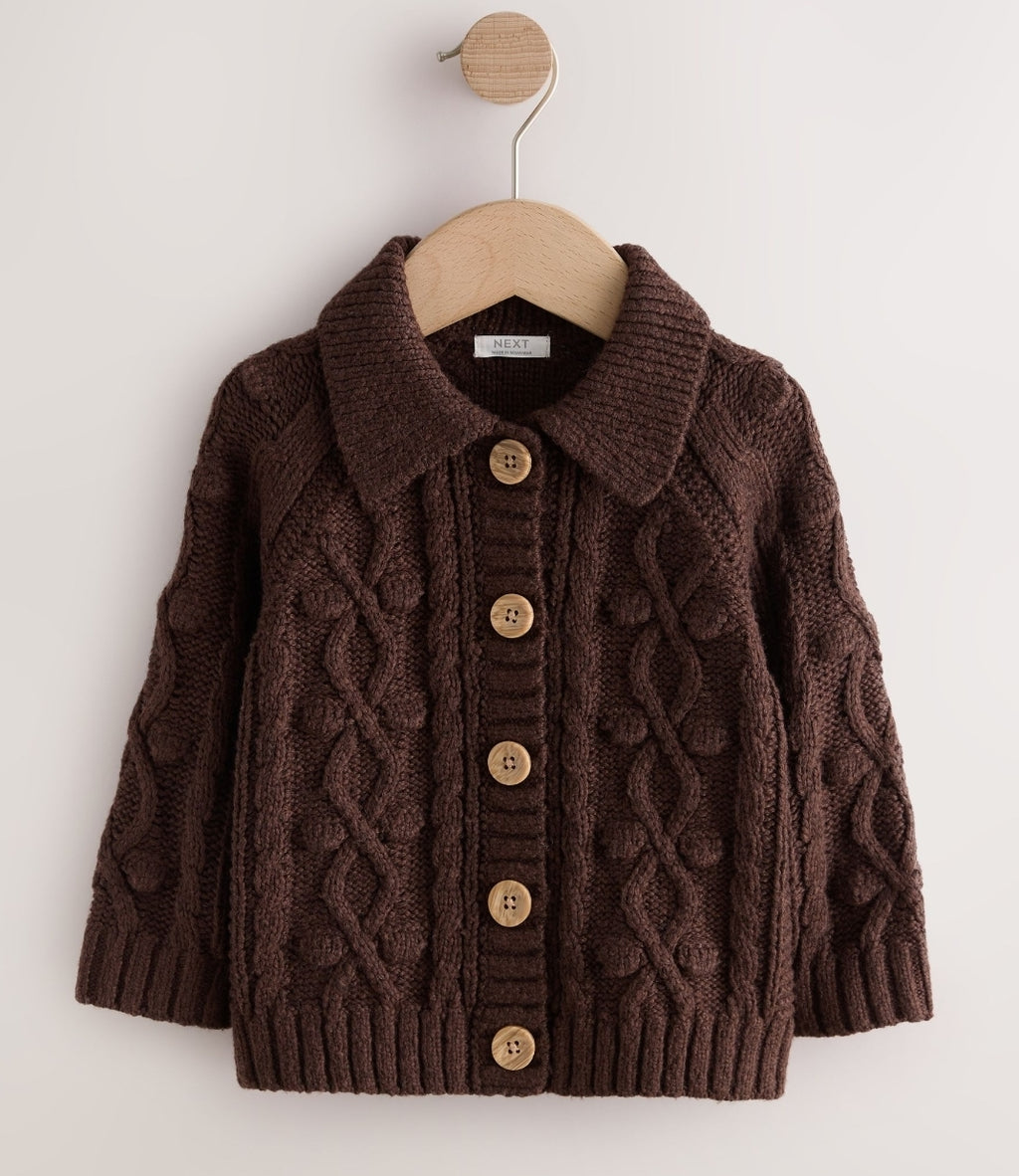 Chocolate Brown Chunky Bobble Cardigan