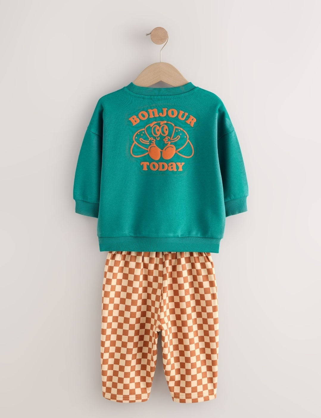 Green Croissant Single Sweatshirt And Stripe Joggers Set