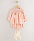 Pink Smock Woven Top, Shorts and Socks Baby Set 2 Piece
