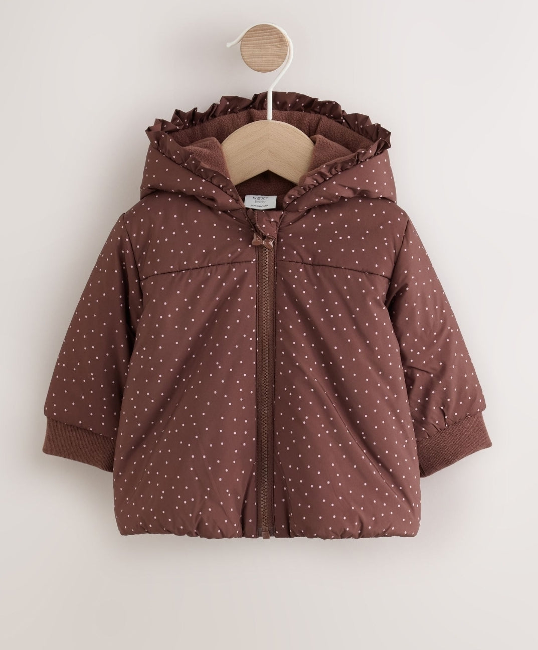 Brown Spotted Hooded Padded Baby Jacket
