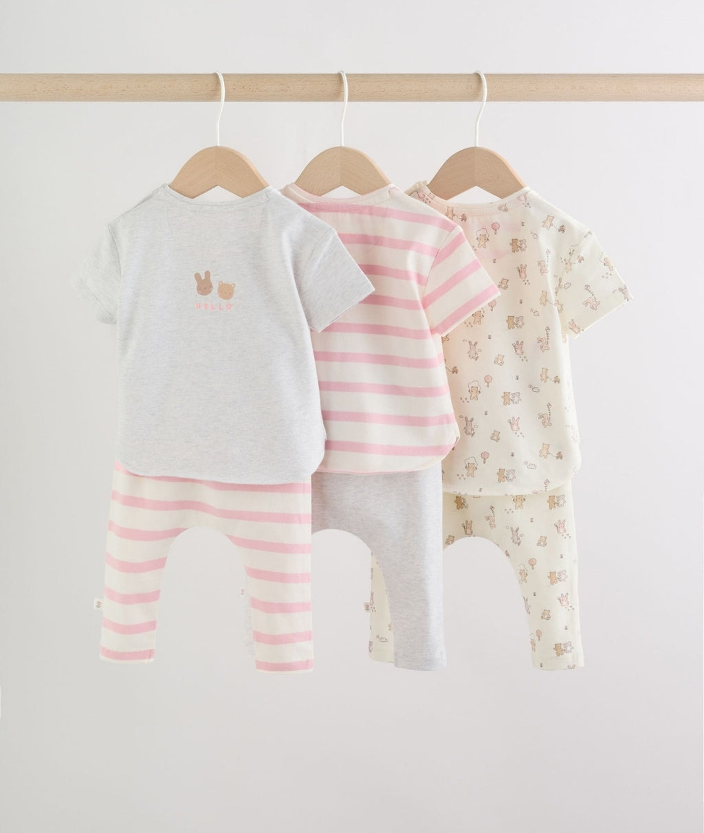 Grey and Pink Short Sleeve Top and Leggings Baby Set 6 Piece