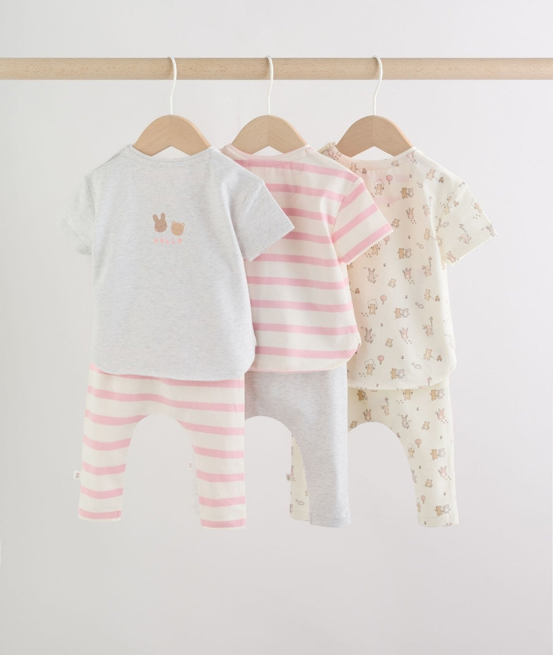 Grey and Pink Short Sleeve Top and Leggings Baby Set 6 Piece