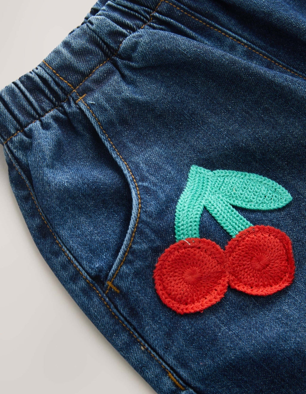 Rainbow Cherry Crochet Embroidered
Barrel Jeans