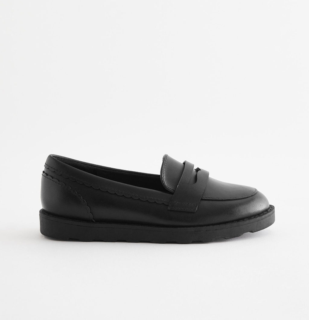 Black Matt School Leather Loafers