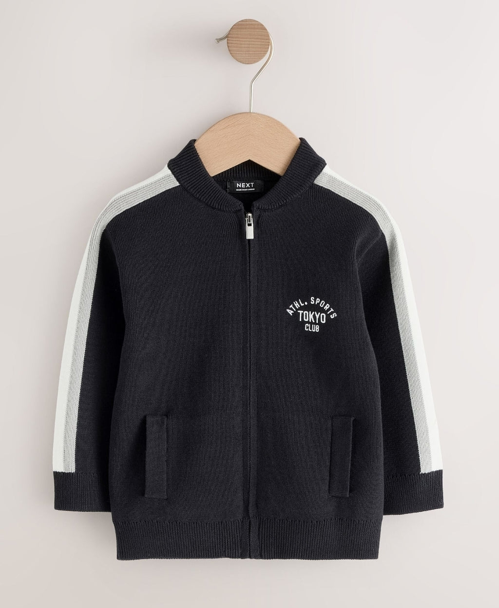 Black/White Zip Up Knitted Bomber Cardigan