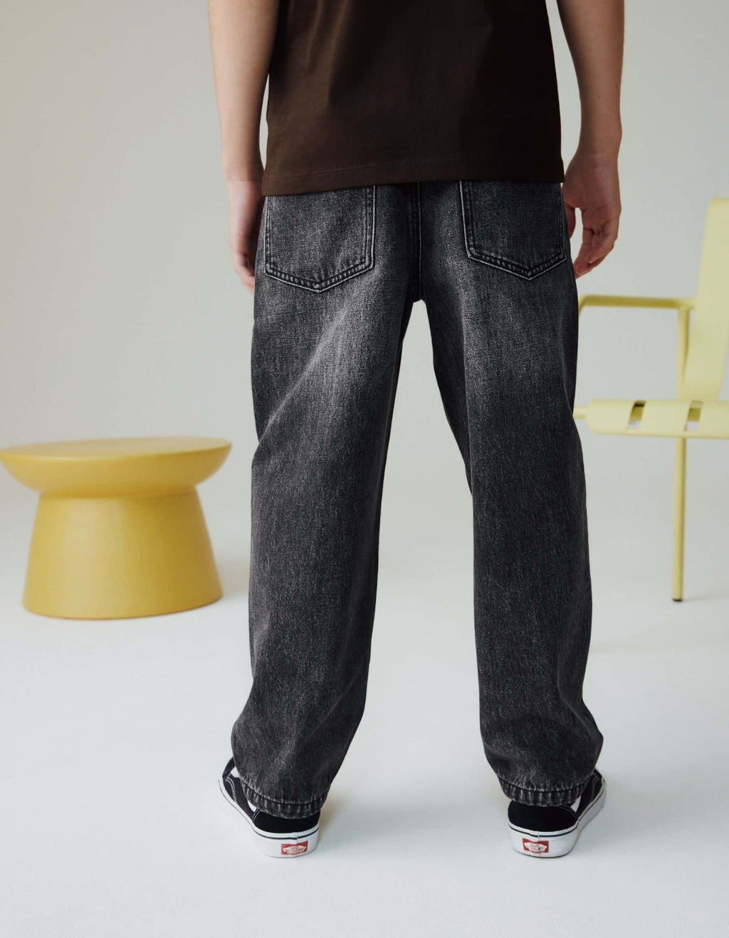 Washed Black Baggy Tapered Authentic Jeans