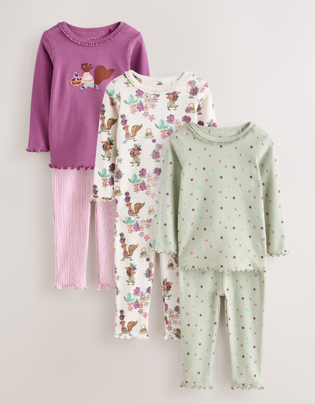 Purple/Green Snuggle Pyjamas 3 Pack