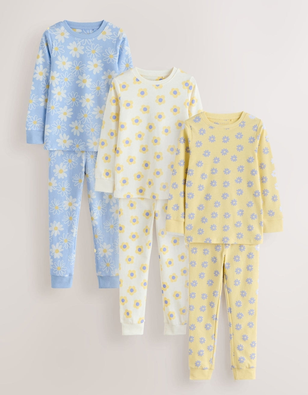 Yellow/Blue Daisy Snuggle Pyjamas 3 Pack
