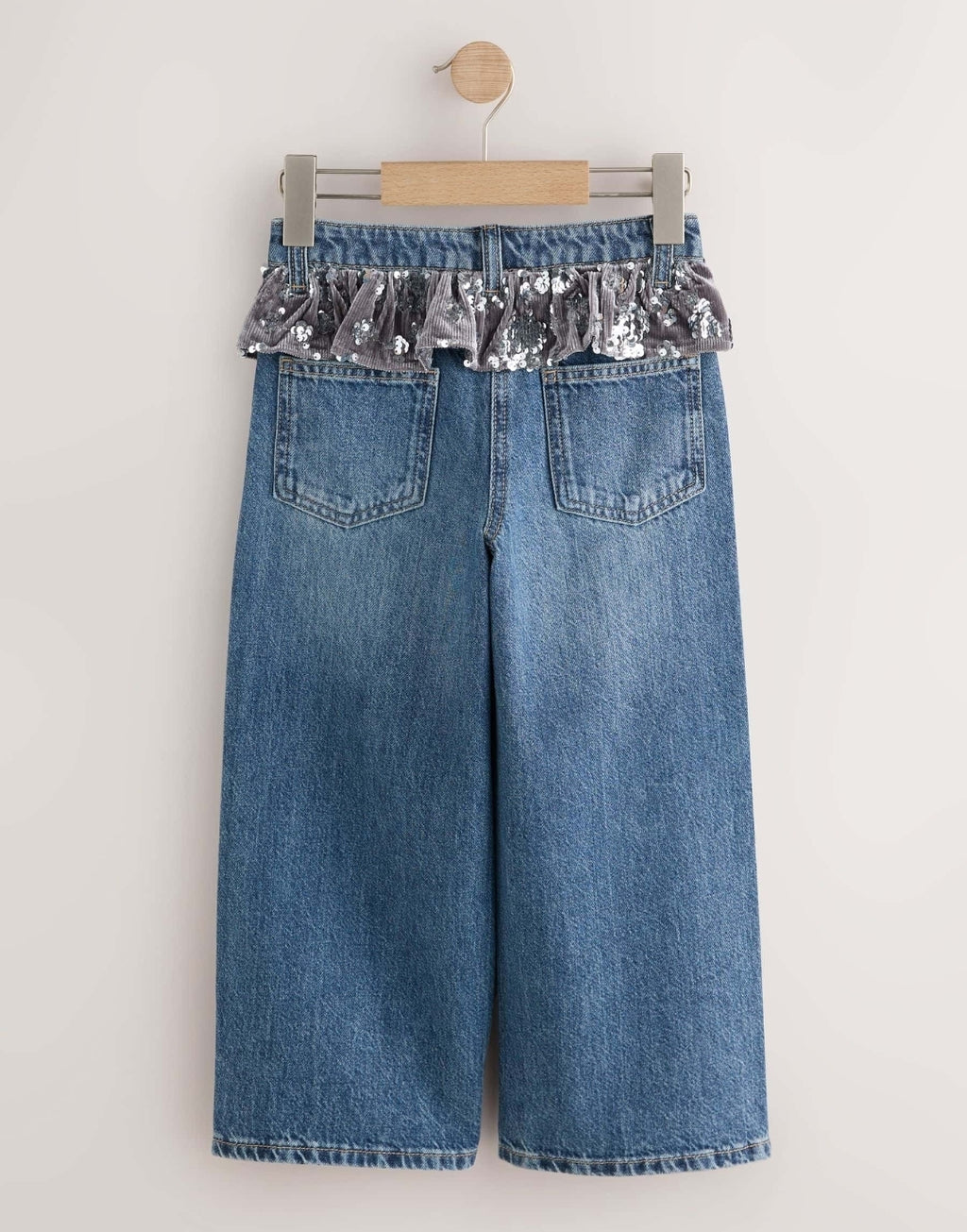 Blue Denim Sequin Peplum Wide Leg Jeans