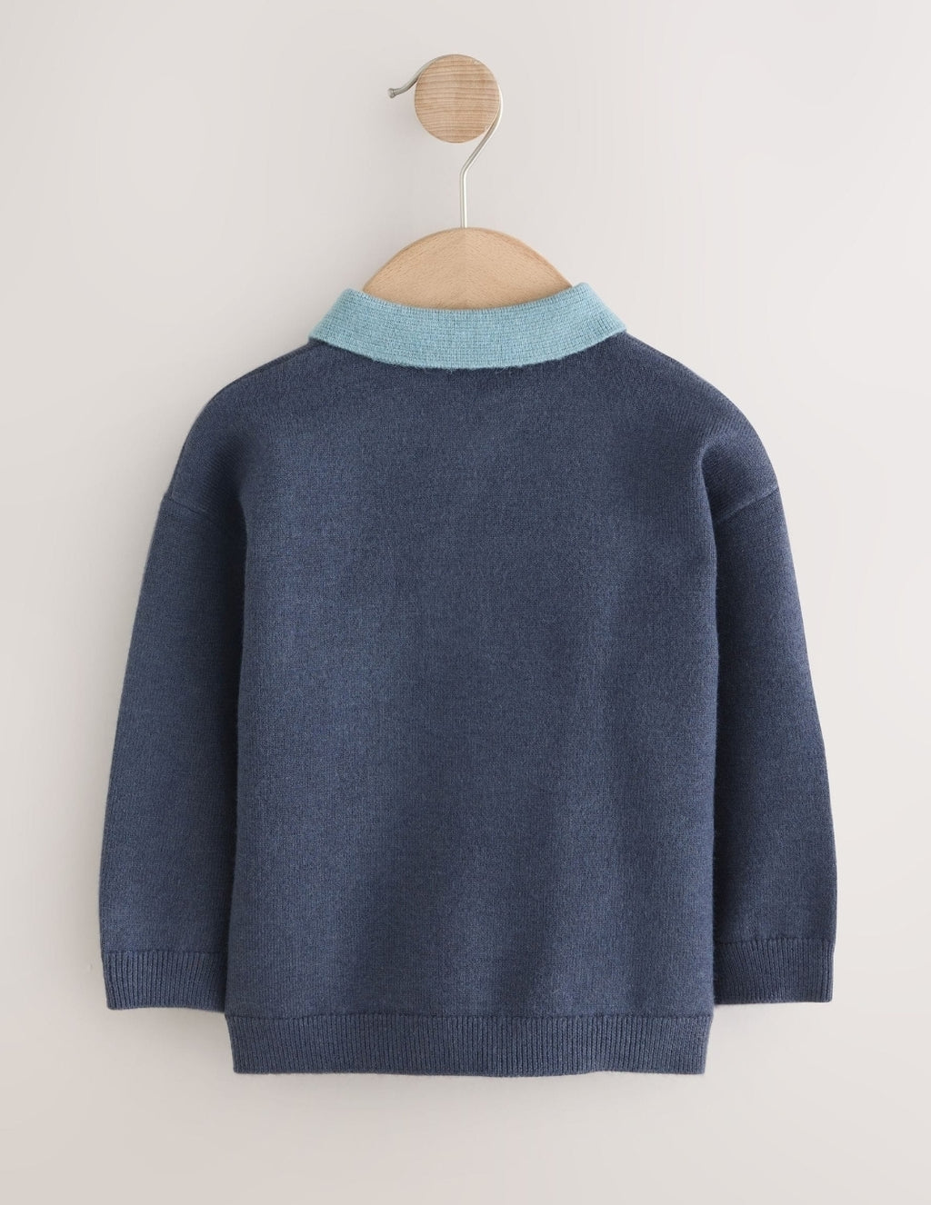 Navy Blue Contrast Collar Button
Neck Knitted Polo Shirt