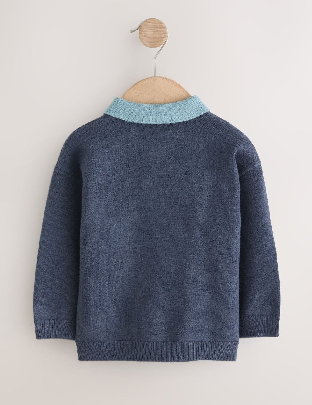 Navy Blue Contrast Collar Button
Neck Knitted Polo Shirt
