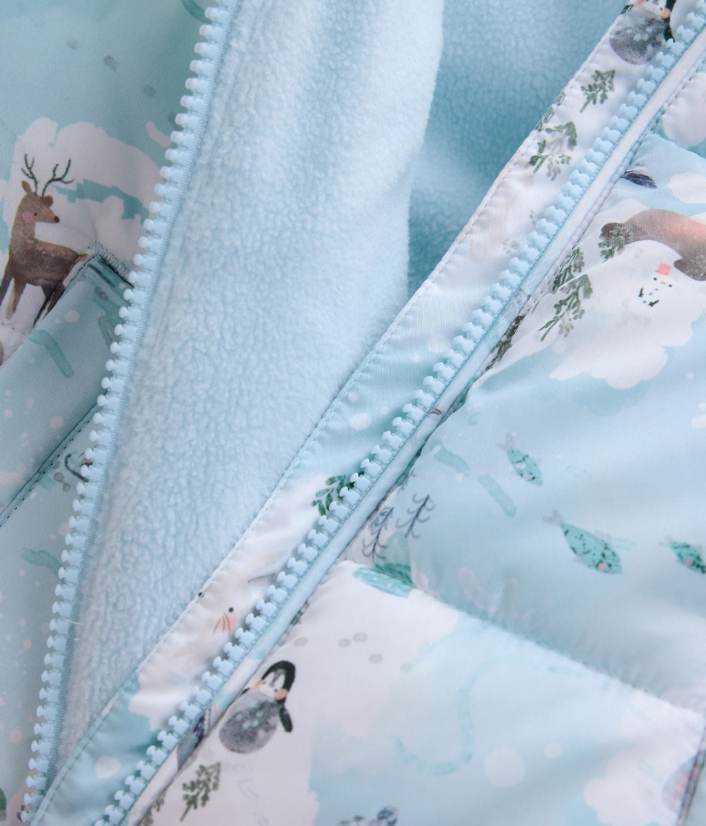 Blue Winter Scene Print Shower Resistant Snowsuit