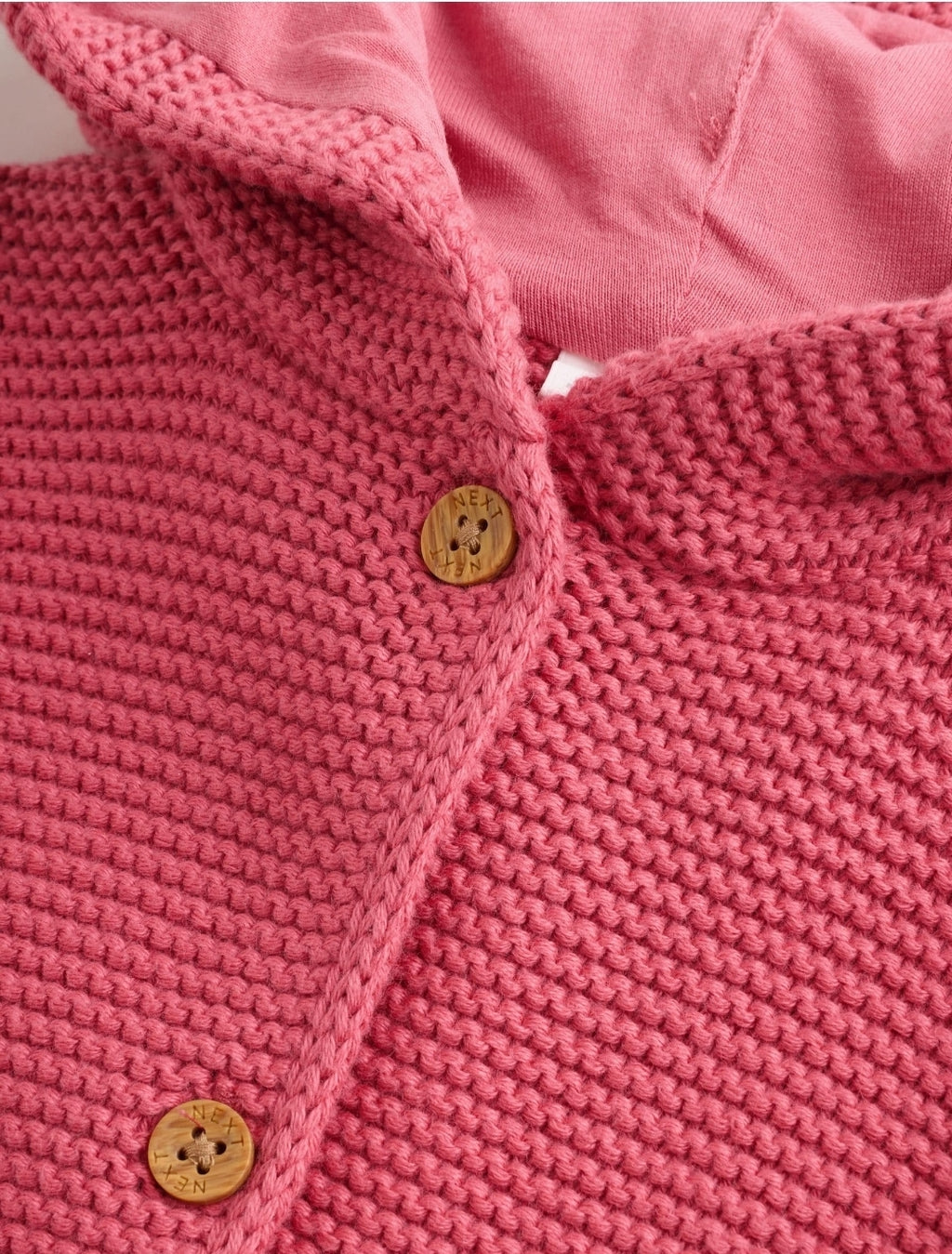 Raspberry Pink Hooded Knitted Baby Cardigan