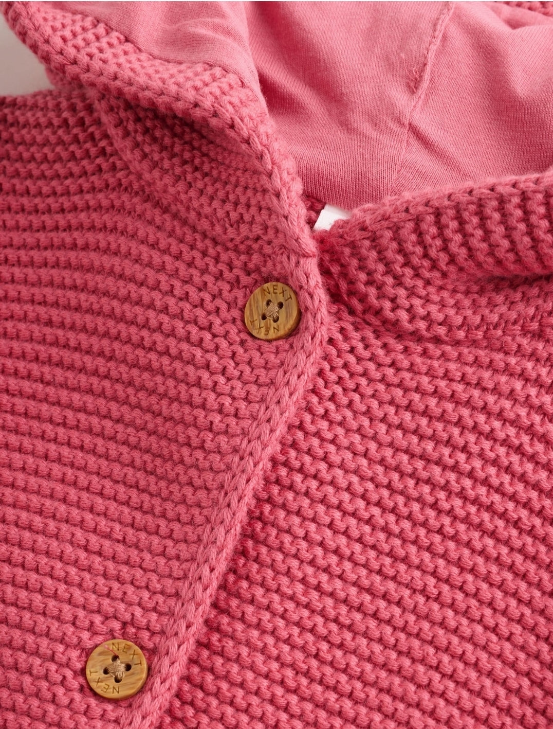 Raspberry Pink Hooded Knitted Baby Cardigan