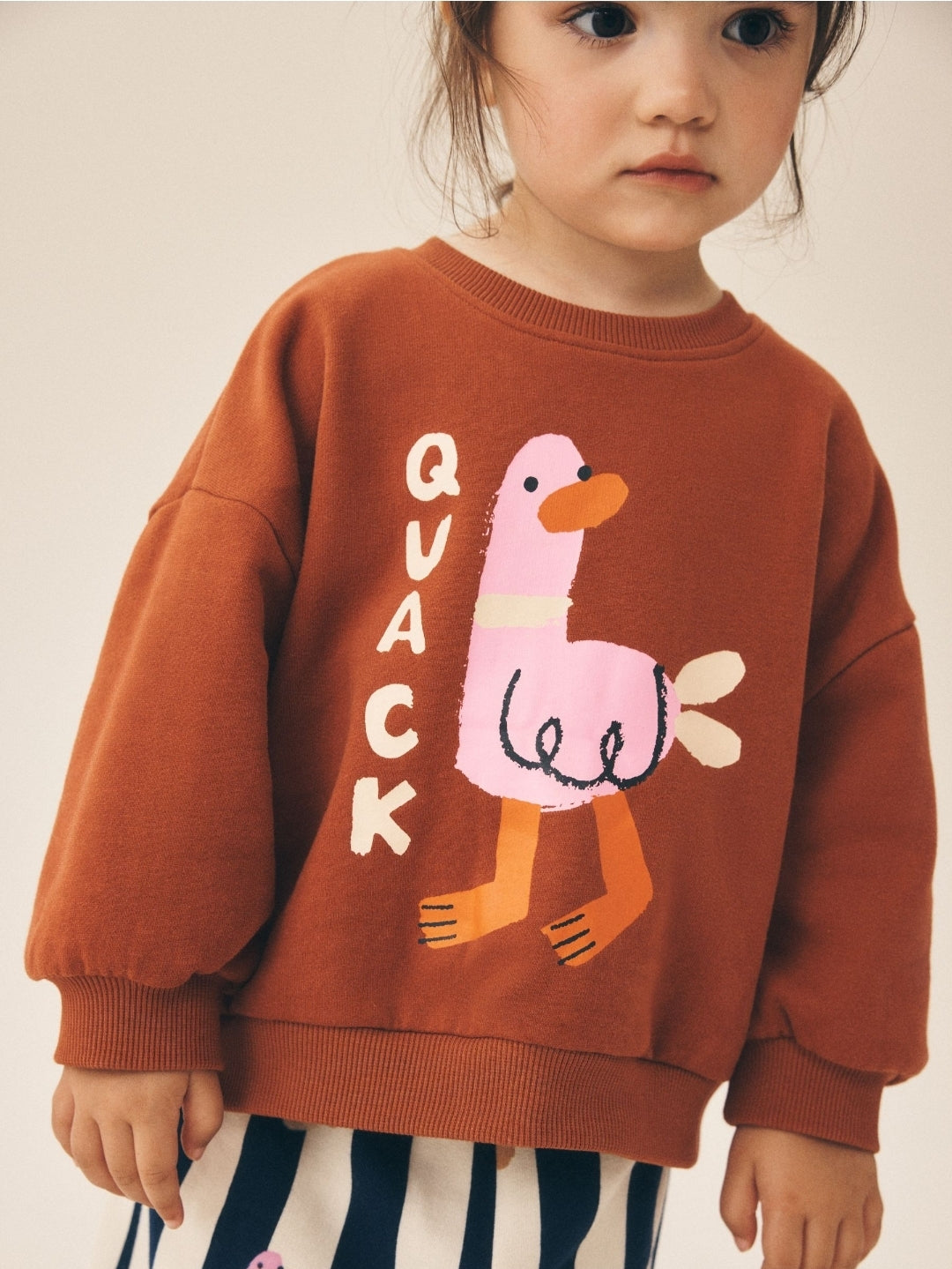 Pink/Ecru Duck Character Sweatshirt and Barrel Trousers