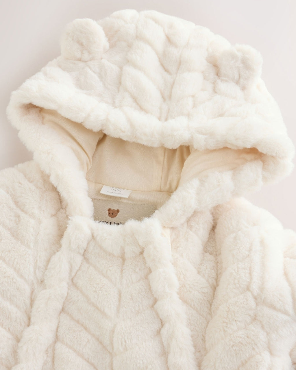 White Clipped Faux Fur Double Zip Baby All-In-One